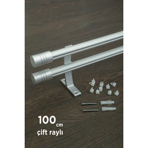 Kornişli Metal Rustik Mat Gri Venti 20MM Çift Raylı Perde Askısı, Rustik Borusu, Metal Korniş