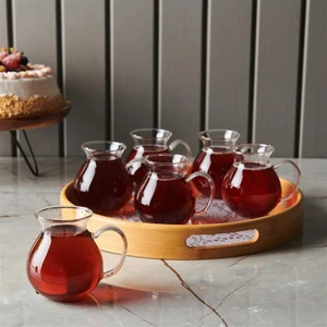 6'lı Borosilikat Cam Tombul Kulplu Çay Bardağı 180 ml
