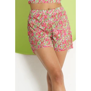Polo State Kadın Pliseli Çicek Desenli Şort  Pembe