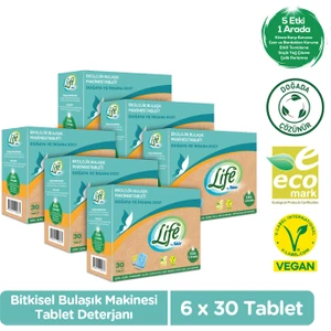 Life By Fakir Ekolojik Vegan Bulaşık Makinesi Deterjanı Tableti 30'lu x 6 Adet Avantaj Seti