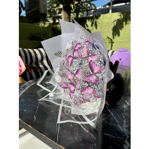 21 Adetli Mavi  Büyük Boy Kelebek Buketi Anneler Gününe Özel Hediyelik Buket