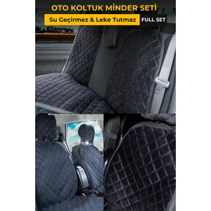 Üstün Torpido Koruma Su Geçirmez & Terletmez Sırtlı Oto Koltuk Minder Seti-Koltuk Koruma Kılıfı (Full Set)-Siyah