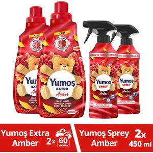 Giysi Spreyi Amber 450 ml x2 + Yumoş Extra Konsantre Çamaşır Yumuşatıcısı Amber 1440 ml x2