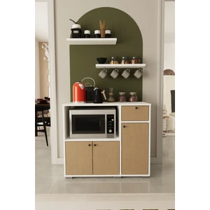 Kahve Köşesi 90 cm Çok Amaçlı Dolap Mikrodalga Set Altı Mutfak Dolabı Alt Dolap Beyaz - Arno