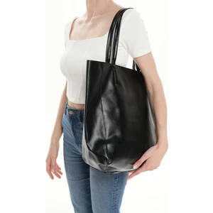 Wıth-W kadın Orijinal Siyah Geniş Hacimli Iç Cepli Fermuarlı Kaliteli Deri Shopper Kol ve Omuz Çantası Beck TNC1009