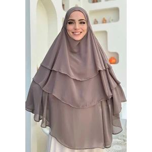 Bym Fashion Peçeli 3 Katlı Şifon Sufle Şal 6012 Koyu Vizon