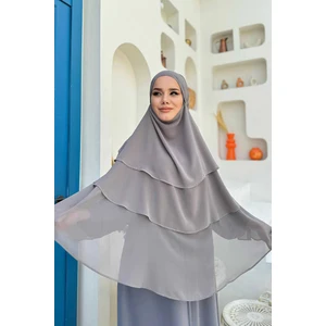 Bym Fashion Peçeli 3 Katlı Şifon Sufle Şal 6012 Füme