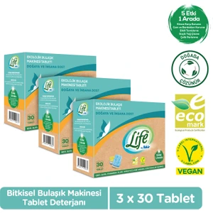 Life by Fakir Vegan Bitkisel Bulaşık Makinesi Tablet Deterjanı 30'lu x 3 Adet