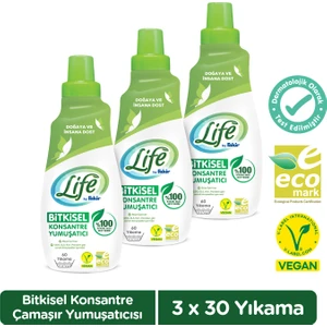 Life by Fakir Vegan Bitkisel Konsantre Çamaşır Yumuşatıcısı 1500 ml x 3 Adet