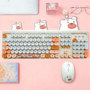 Mofii Ayıcık Desenli Kablosuz Renkli Yuvarlak Tuşlu Türkçe Klavye Mouse SET-AL4258