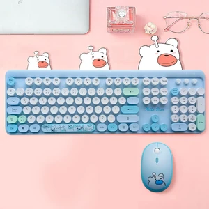 Mofii Ayıcık Desenli Kablosuz Renkli Yuvarlak Tuşlu Türkçe Klavye Mouse SET-AL4258