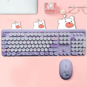 Mofii Ayıcık Desenli Kablosuz Renkli Yuvarlak Tuşlu Türkçe Klavye Mouse SET-AL4258