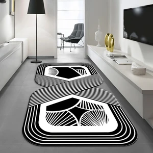 Viyana Home Dijital Baskılı Kaymaz Taban Yıkanabilir Lazer Kesim Salon Halısı Yolluk, V-Lazer-16-Siyah,