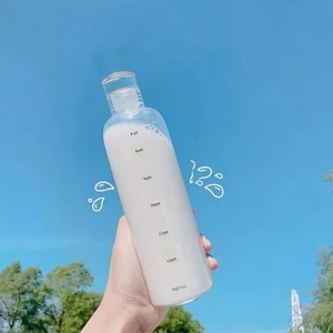2407 Borosilikat Cam Su Şişesi - Su İçme Saatli Dereceli Matara Suluk Baş Ucu Sürahi Karaf - Şeffaf 750 mL