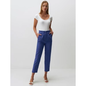 Jimmy Key Indigo Mavi Yüksek Bel Beli Lastikli Keten Pantolon