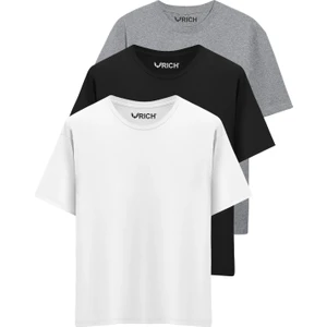 Erkek 3 Lü Paket Pamuk Oversize Tişört Basic Bisiklet Yaka Kısa Kollu T-Shirt