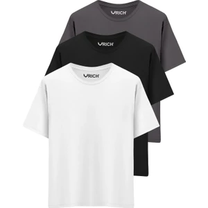 Erkek 3 Lü Paket Pamuk Oversize Tişört Basic Bisiklet Yaka Kısa Kollu T-Shirt