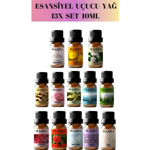 Mahra Shop Mahrashop 13'lü Set  Esansiyel Uçucu Koku Yağı Buhurdanlık Yağı Difüzör Esansı Ortam Oda Kokusu 10 ml x 13 Adet