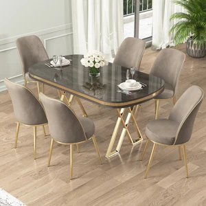 Lai Serisi 90X160 Lak Panel Antrasit Ironi Gold Ayak Masa Takımı 6 Sandalye