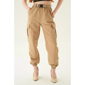 6888A Kemerli Paraşüt Pantolon Vizon