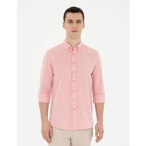 Pierre Cardin Erkek Pembe Keten Karışımlı Regular Fit Uzun Kollu Gömlek 50284168-VR186