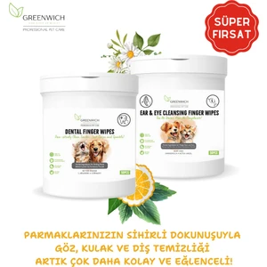 Diş Göz Kulak Temizleme Parmak Mendil Hijyenik Islak Mendil Seti Vegan Bitkisel Içerikli Kedi Köpek 50 Adet*2