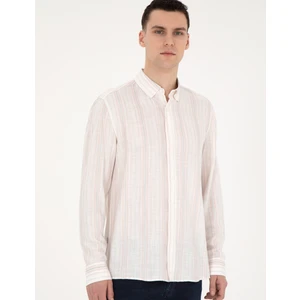 Pierre Cardin Erkek Açık Pembe Keten Karışımlı Regular Fit Uzun Kollu Gömlek 50283522-VR078