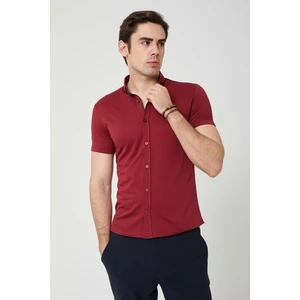 Coonless Erkek Kısa Kol Slim Fit Kırmızı Gömlek