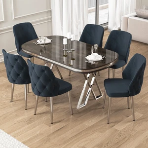 Afe Serisi 90X168 Lak Panel Antrasit Ironi krom Ayak Masa Takımı 6 Sandalye