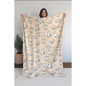 Baskılı Polar Krem Battaniye Tv Battaniyesi Makinada Yıkanabilir Battaniye 100 x 130 cm