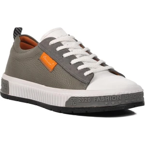 152-15076 Gri-Beyaz Hakiki Deri Erkek Sneaker