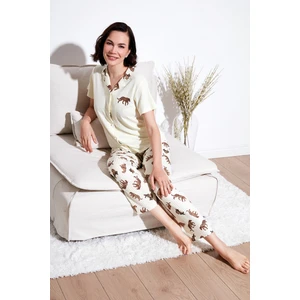 Regular Fit Gömlek Yaka Kısa Kollu Pijama Takımı Bayan Pijama Takımı 65740102