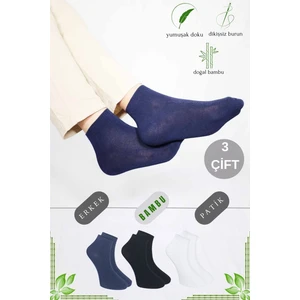 Kral Socks Erkek Bambu Patik Düz Desen Dikişsiz Çorap 3 Çift
