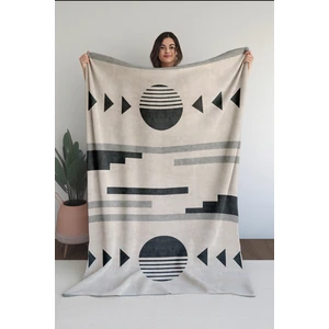 Baskılı Polar Gri Battaniye Tv Battaniyesi Makinada Yıkanabilir Battaniye 80 x 100 cm