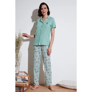Regular Fit Gömlek Yaka Kısa Kollu Pijama Takımı Bayan Pijama Takımı 65740102
