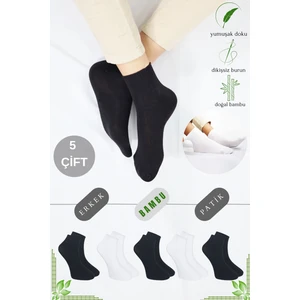 Kral Socks Erkek Bambu Patik Düz Desen (5 Çift) Dikişsiz Çorap