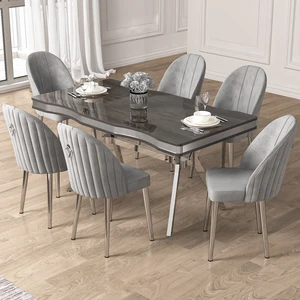 Pem Serisi 90X160 Lak Panel Antrasit Ironi Krom Ayak  Masa Takımı 6 Sandalye