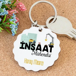 Isme Özel Inşaat Mühendisi Papatya Anahtarlık