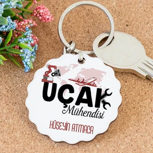 Isme Özel Tasarım Uçak Mühendisi Papatya Anahtarlık