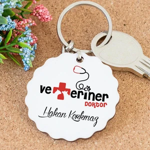 Veteriner Tasarımlı Isimli Papatya Anahtarlık
