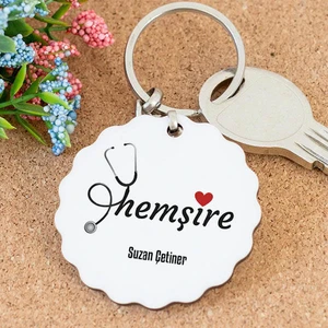 Isme Özel Hemşire Papatya Anahtarlık