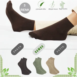 Kral Socks Erkek Bambu Patik Düz Desen Dikişsiz Çorap 3 Çift