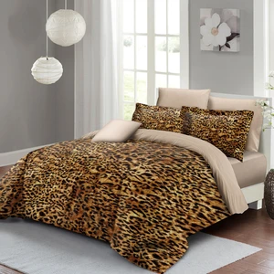 Leopar ( Lastikli Çarşaflı ) Çift Kişilik Nevresim Takımı Özel Dokuma Pamuk Saten Golden Leopard