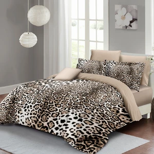 Leopar ( Lastikli Çarşaflı ) Çift Kişilik Nevresim Takımı Özel Dokuma Pamuk Saten Classical Leopard