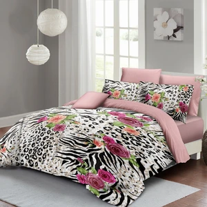 Leopar ( Lastikli Çarşaflı ) Çift Kişilik Nevresim Takımı Özel Dokuma Pamuk Saten Zebra Flowers