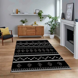 Viyana Home Dijital Baskılı Kaymaz Yıkanabilir Iskandinav Desen Yolluk Salon Halısı, V-Iskandinav-27-Siyah,