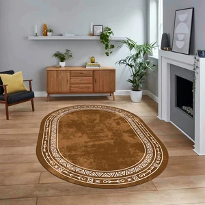 Viyana Home Dijital Kaymaz Yıkanabilir Oval Iskandinav Desen Yolluk Salon Halısı, V-O-Iskandinav-30-Kahve,