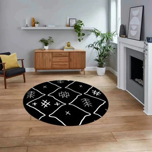 Viyana Home Dijital Kaymaz Yıkanabilir Yuvarlak Iskandinav Desen Salon Halısı, V-Y-Iskandinav-04-Siyah,