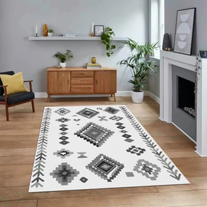 Viyana Home Dijital Baskılı Kaymaz Yıkanabilir Iskandinav Desen Yolluk Salon Halısı, V-Iskandinav-15-Gri,