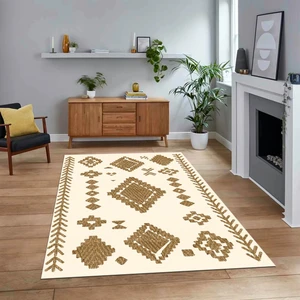 Viyana Home Dijital Baskılı Kaymaz Yıkanabilir Iskandinav Desen Yolluk Salon Halısı, V-Iskandinav-15-Vizon,